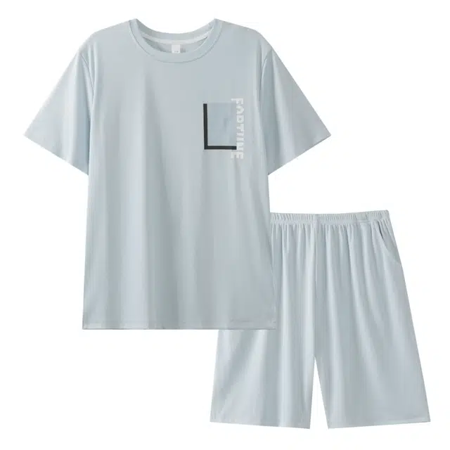 顶瓜瓜 棉质短袖短裤圆领套头纯色可外穿休闲舒适家居服夏季睡衣套装 男款