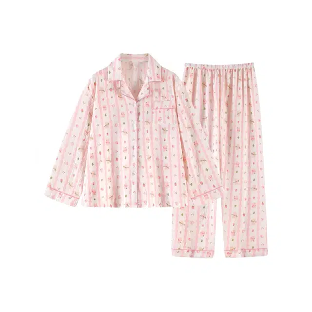 顶瓜瓜 可爱卡通满印简约透气舒适可外穿家居服睡衣套装 女款