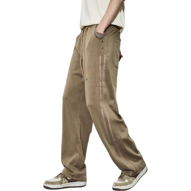 童先森 宽松百搭条纹中腰长裤休闲裤 男款