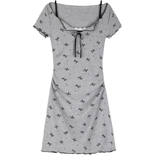 精致礼盒装小卷要加油 法式少女感蝴蝶结波点印花收腰显瘦短袖连衣裙 女款