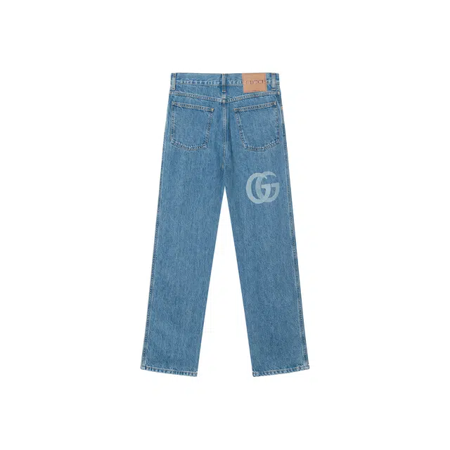 Gucci Logo Mid-Rise Slim Jeans Blue
