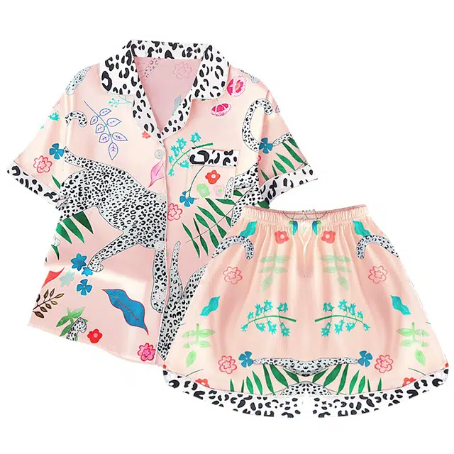 俏韵 翻领夏季可爱短袖休闲度假风舒适夏天薄款家居服可外穿睡衣套装 女款