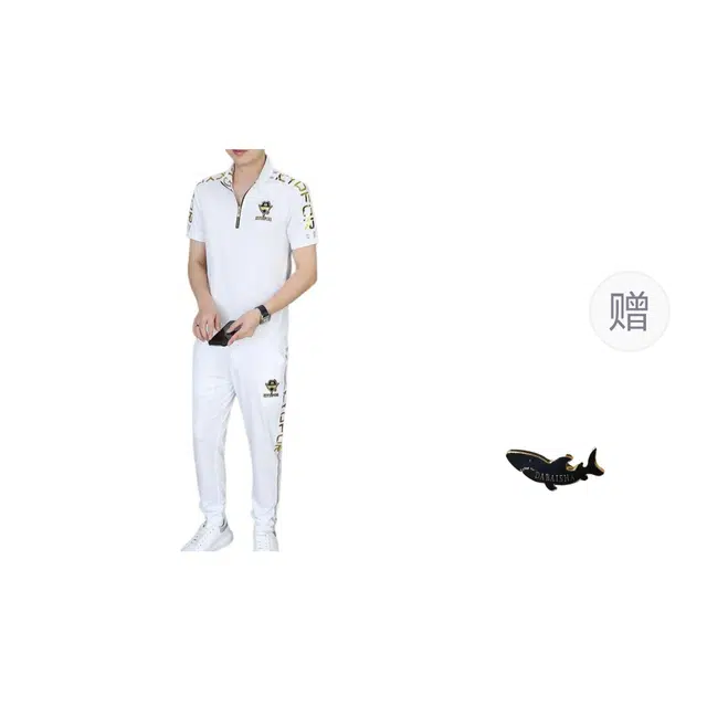 大白鲨 青年帅气长裤时尚两件套短袖长裤休闲运动套装 男款