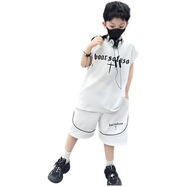木木兔休闲运动套装 时髦洋气字母印花背心时尚男孩宽松舒适帅气两件套