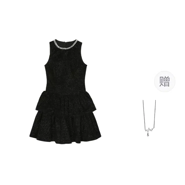 识恩  细闪钻石领小黑裙女法式千金气质高级感短款收腰显瘦无袖连衣裙 女款