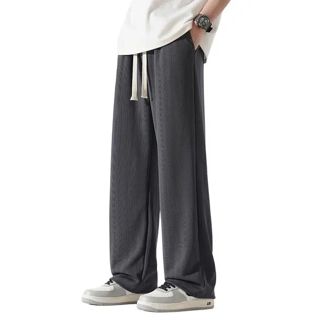 左岸 高街纯色简约宽松舒适阔腿直筒运动卫裤休闲裤 男款