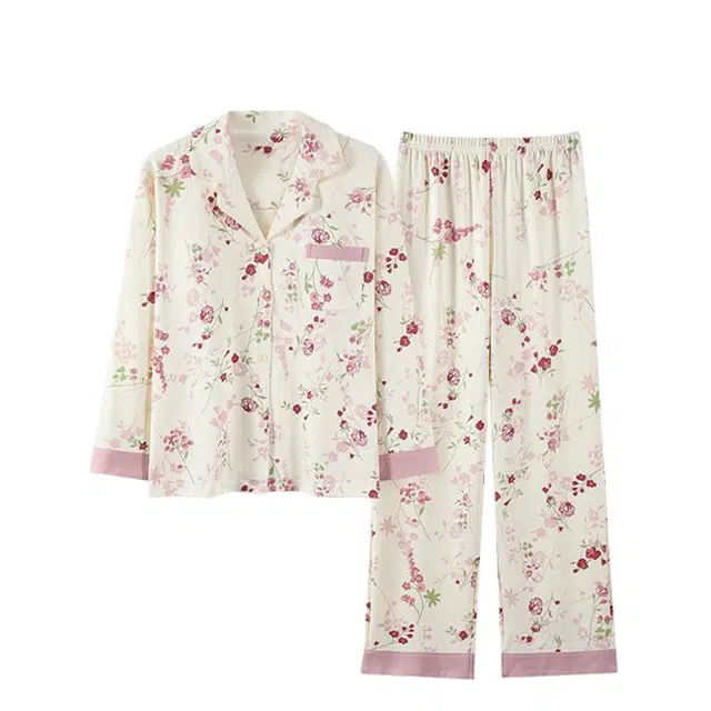 俏韵 翻领春秋季长袖甜美休闲薄款舒适家居服可外穿睡衣套装 女款