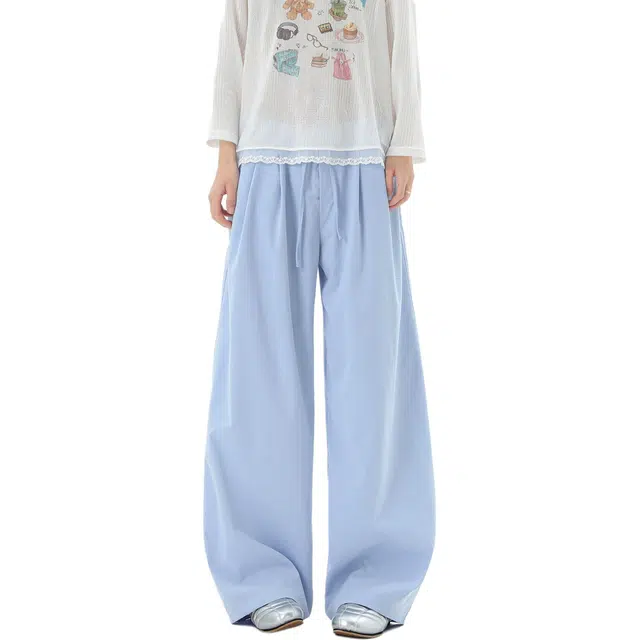 加荣 多巴胺山本裤夏季轻薄透气潮牌青少年户外出行百搭宽松小众设计感抽绳松紧腰垂感直筒阔腿拖地裤休闲裤 男女同款