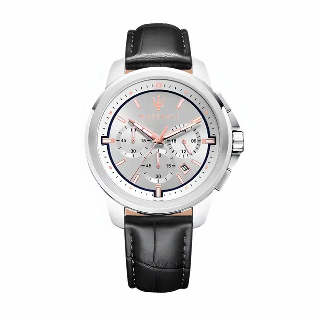 Maserati Quartz Silver Dial Leather Strap