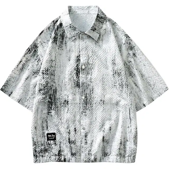 零氏 美式户外工装无性别主义基础款潮流百搭休闲日常运动宽松翻领纽扣短袖衬衫 男女同款