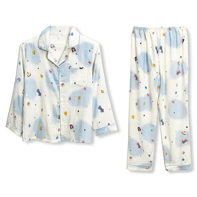 顶瓜瓜 可爱卡通图案简约透气舒适可外穿家居服睡衣套装 女款