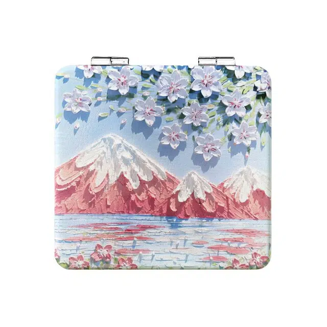 顽顽 小镜子手绘彩油画化妆镜便携随身镜折叠双面镜手拿翻盖式补妆镜