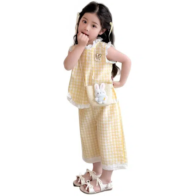 天才小熊休闲运动套装 女童夏季大童潮牌小孩衣服 小女孩兔子无袖 洋气时髦 漂亮 甜美 儿童款