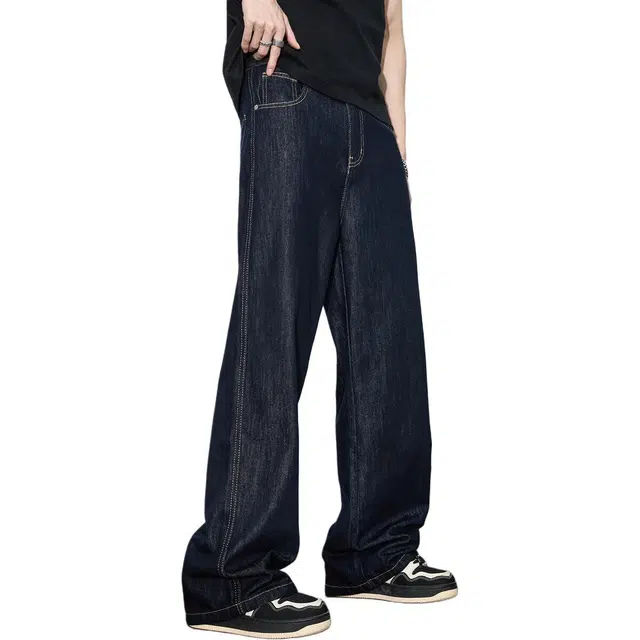 童先森 潮流复古宽松垂感阔腿牛仔裤 男款