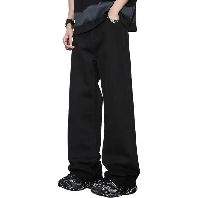 童先森 夏季潮牌美式纯色中腰长裤牛仔裤 男款