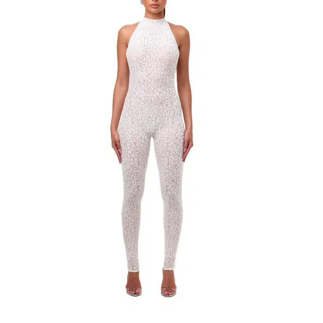 NAKED WARDROBE Print Halter Jumpsuit Burnout