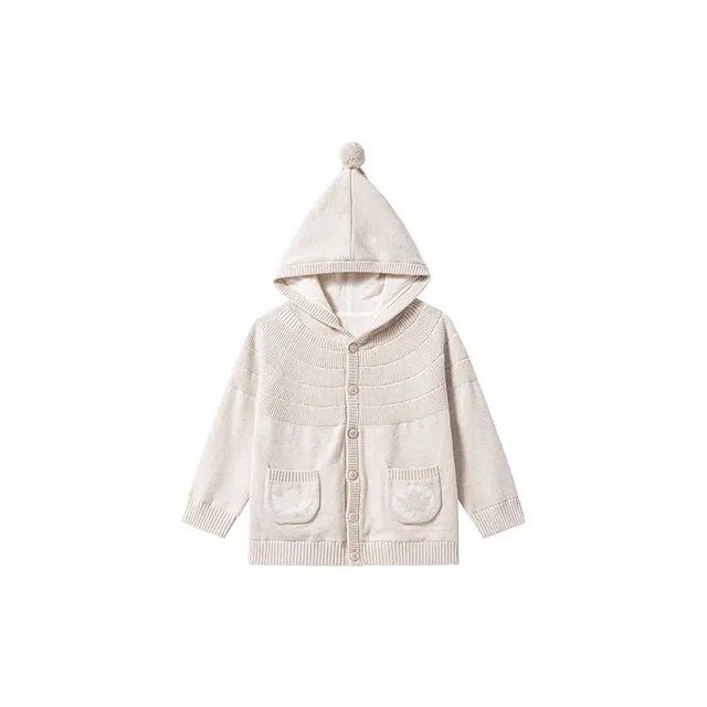英氏毛衣 针织连帽单排扣纯色长袖 婴幼童