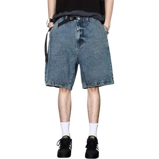 童先森 宽松洗水做旧潮牌中腰牛仔短裤 男款