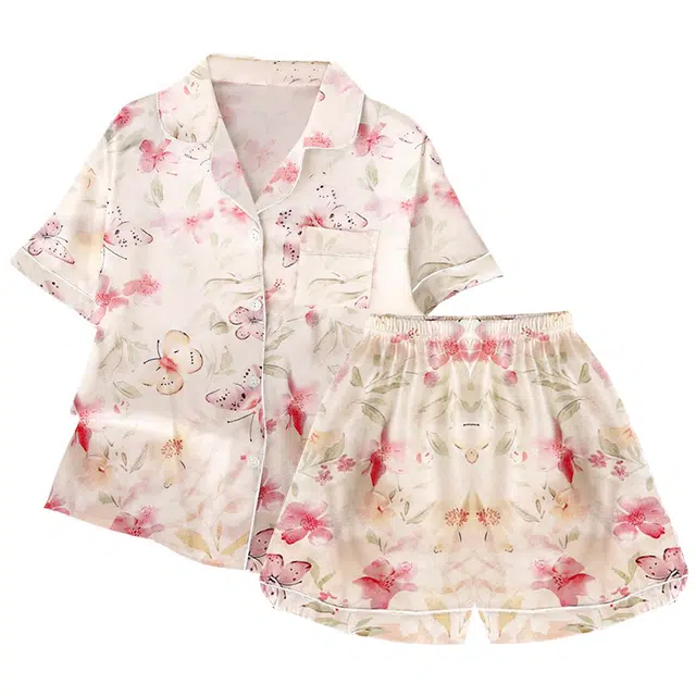 俏韵 翻领夏季可爱短袖短裤甜美舒适夏天薄款家居服可外穿睡衣套装 女款