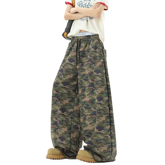 加荣 美式复古迷彩轻薄透气潮牌青少年日常出行通勤百搭休闲宽松小众设计工装裤 男女同款
