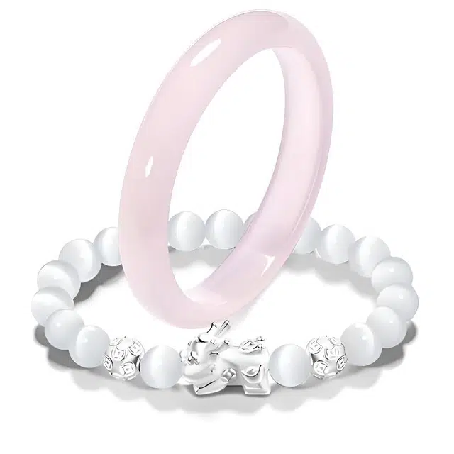 白月光美人镯 京华录 温婉优雅 正缘寻梦石贵妃镯白月光美人镯 国潮风美人镯新中式复古叠戴粉镯子 汉服旗袍古风#好运 玻璃猫眼 手镯 女款