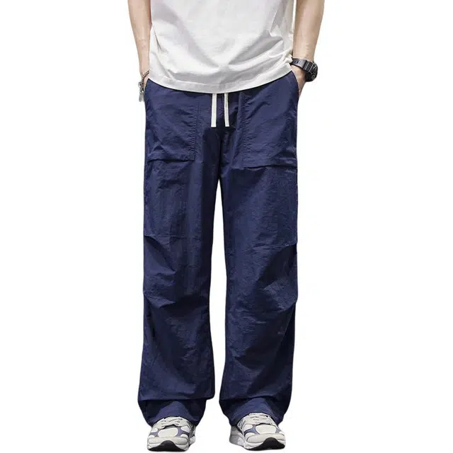 潮人榜 薄款冰丝速干工装裤男士宽松窄版直筒夏季户外伞兵休闲裤 男款