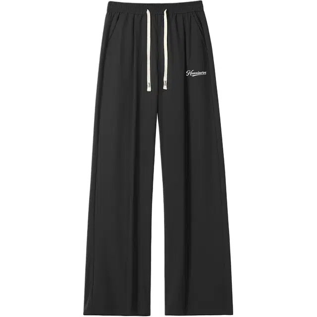 华夏儿女 万针绣花简约基础款纯色户外运动直筒美式复古冰丝速干凉感薄款透气长裤学生党通勤跑步训练裤宽松百搭垂感系带休闲裤  男女同款