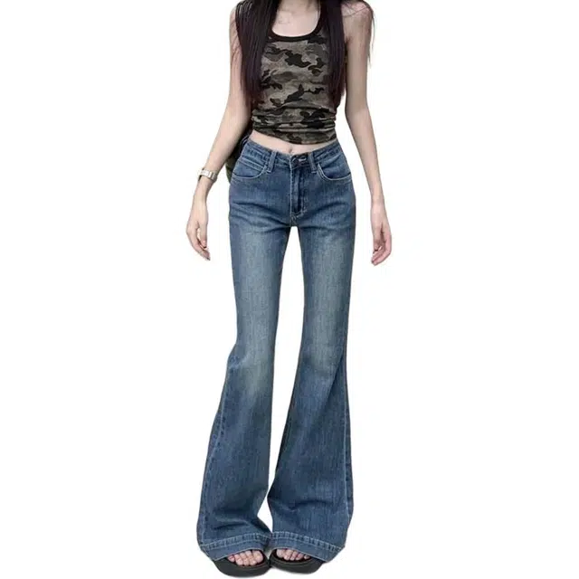 如续 复古辣妹微喇叭直拖地长裤牛仔裤 女款