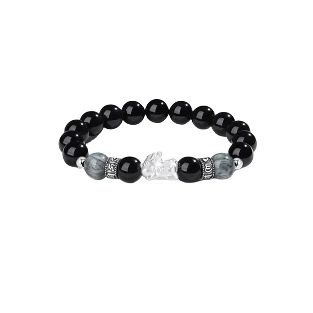 子婳 貔貅本命年招财转运珠新中式复古国风国潮时尚文玩轻奢#好运 黑曜石 手串 男款