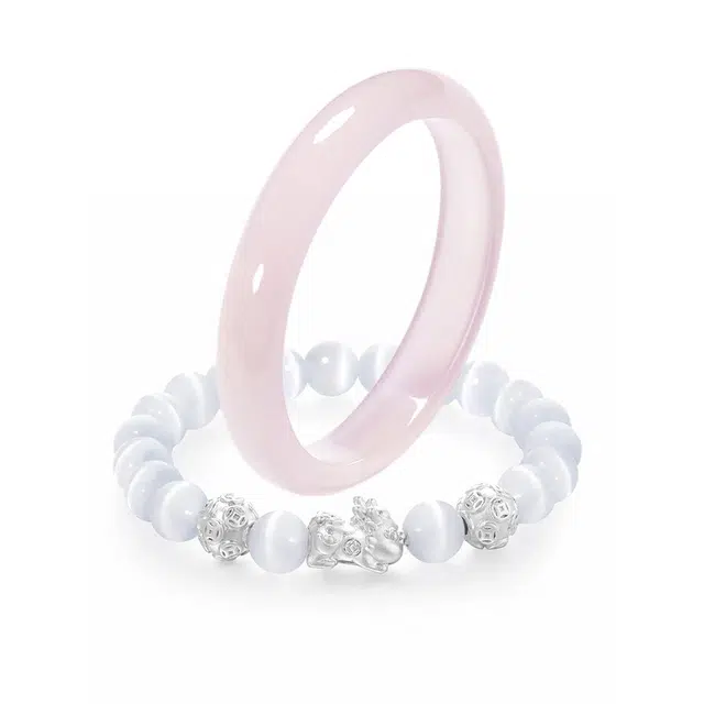 【爱情之石】 岁月静好 新中式甜美粉嫩蜜桃冻转运貔貅宝宝叠戴磁场告白通勤小众显白#好运 玻璃猫眼 手镯 男女同款情侣款