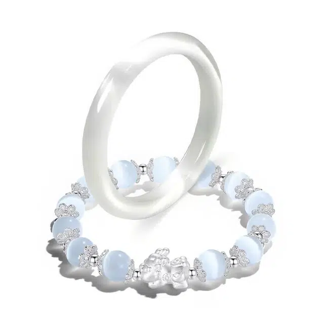 琉堇 月光绮梦 高品质新中式国潮复古温柔古风素圈 简约百搭气质清冷感 精美礼盒#好运 玻璃猫眼 手镯 女款