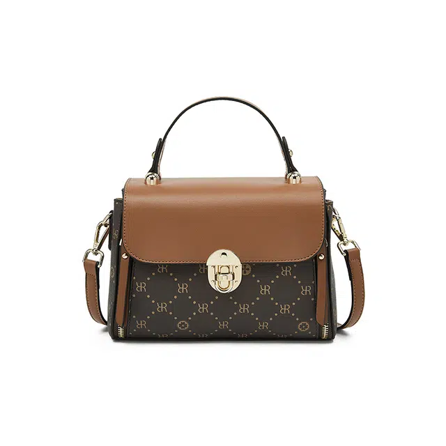 老人头 时尚高级感小众设计时髦优雅气质通勤 合成革 单肩斜挎手提包 女款 咖啡色/米白色