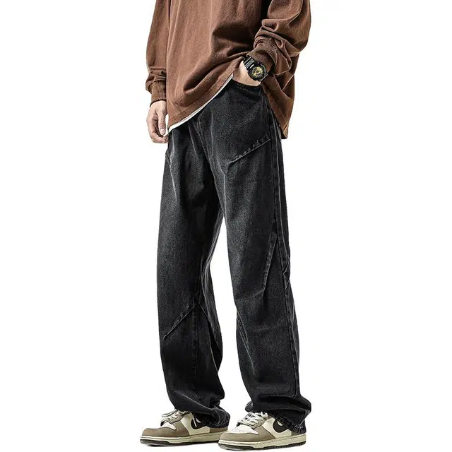 帝狼牛 美式复古学院风小众水洗设计宽松休闲舒适百搭垂感潮牌阔腿牛仔裤 男女同款