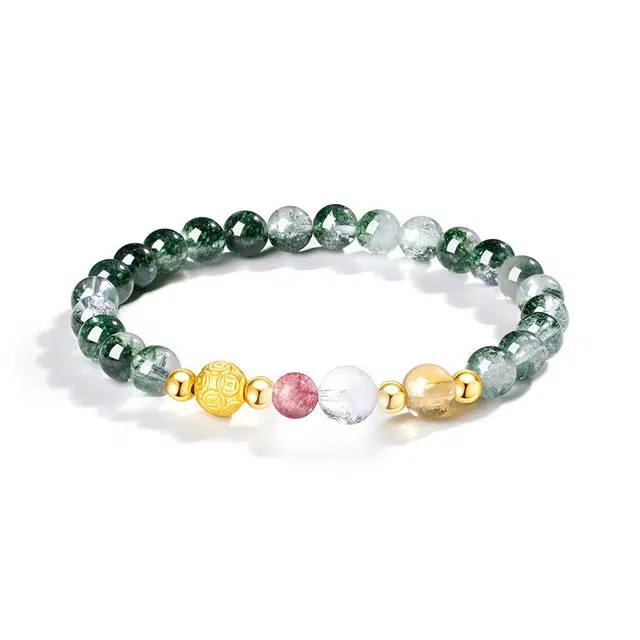 【渊苔】 眰恦 鬼佬财神 搭配草莓晶  小众轻奢感 新中式古风 旺财运 早日发财#好运 绿幽灵 手串 男女同款情侣款