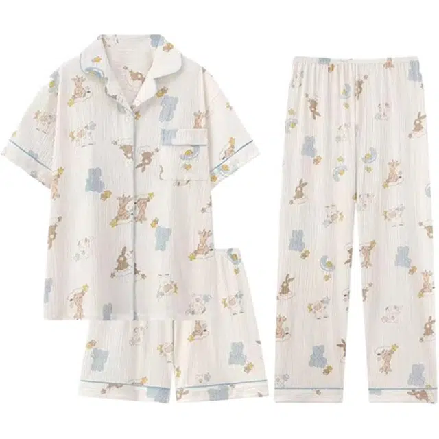 顶瓜瓜 夏季女透气舒适休闲轻便风格家居服睡衣套装 女款