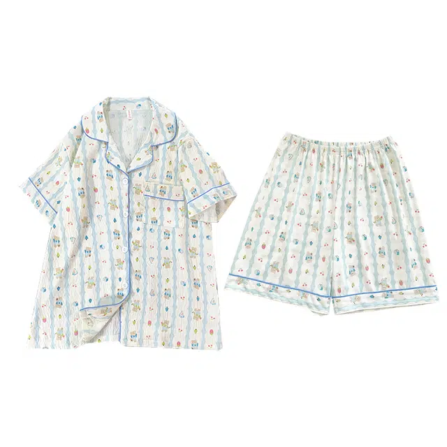 顶瓜瓜 可爱小熊简约亲肤透气舒适可外穿家居服睡衣套装 女款