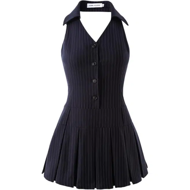 苏九儿 法式桔梗挂脖露肩性感辣无袖收腰 吊带连衣裙 女款