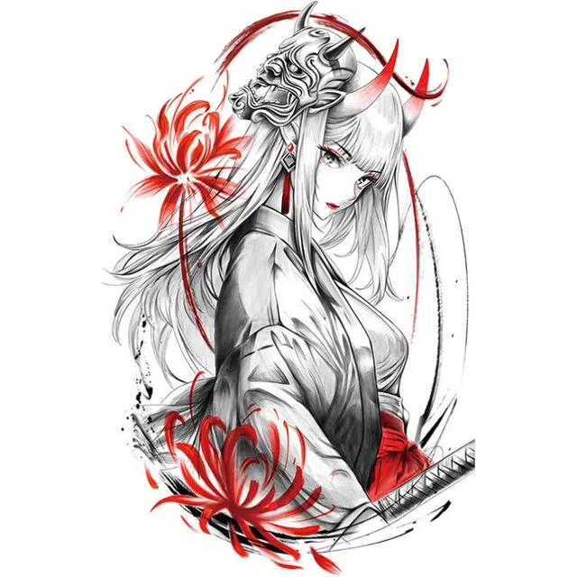 馨枕居  彼岸花艺伎纹身贴防水男女 花臂半臂手臂后背性感纹身贴纸