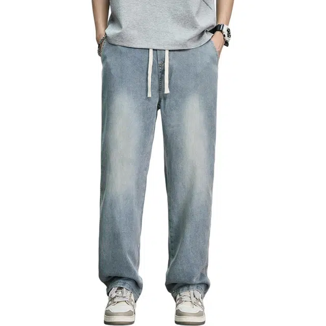 童先森 薄款宽松高街直筒垂感长裤子牛仔裤 男款