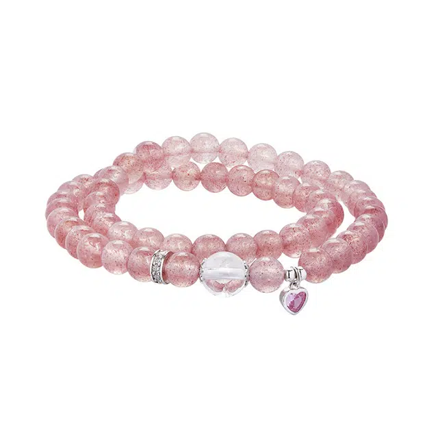 金大福 甜梦捕心 甜美浪漫桃花运招桃花新中式国潮本命年轻奢精致小众高级感设计双层叠戴气质百搭#好运 草莓晶 手串 女款