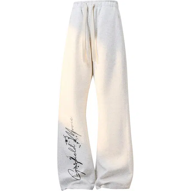 加菲猫家族 经典纯色基础款简约时尚艺术签名字体宽松直筒垂感舒适微喇透气阔腿日常出行户外运动百搭系带中腰休闲裤 男女同款