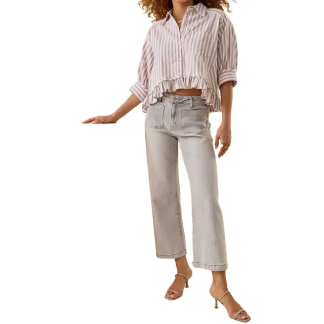 ALTAR'D STATE Ruffle Stripe Button Up Top Bridget