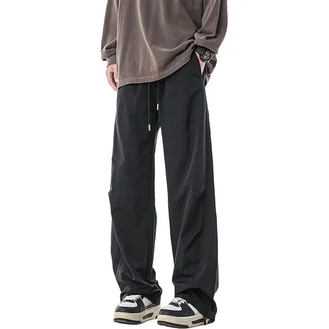 帝狼牛 美式复古山系机能风中腰抽绳伞兵裤垂感长裤日常通勤宽松简约百搭阔腿直筒休闲裤 男女同款