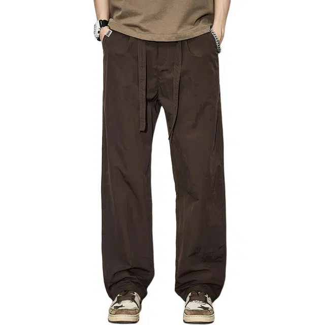 童先森 复古夏季纯色中腰长裤休闲裤 男款