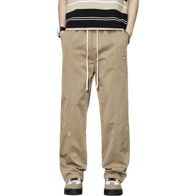 童先森 纤维宽松纯色中腰长裤休闲裤 男款