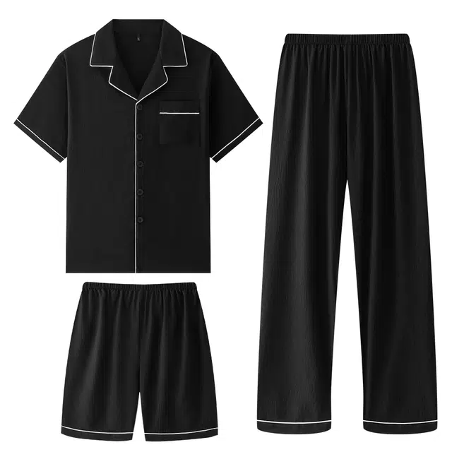 宫蝶 柔肤棉短袖简约可外穿舒适家居服开衫宽松休闲纯色大码睡衣套装 男款