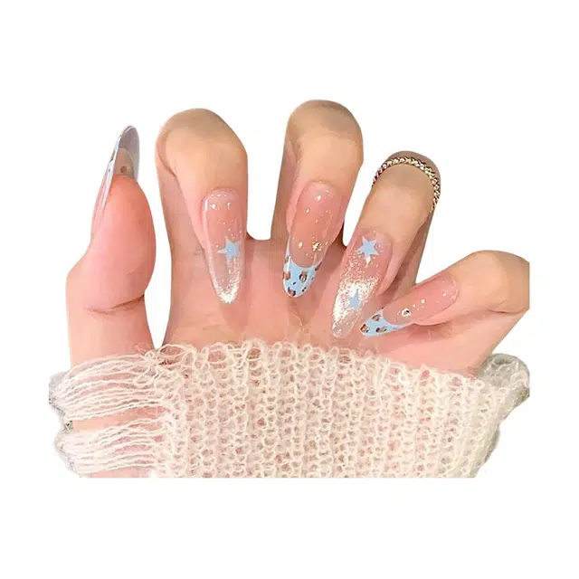 柚予颜 手工穿戴甲猫眼星星高级感法式豹纹辣妹美甲  杏仁裸色渐变 纯欲