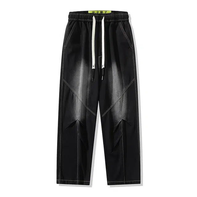 法文箱子 潮牌痞帅大码装休闲长裤宽松阔腿直筒裤子通用牛仔裤 男款