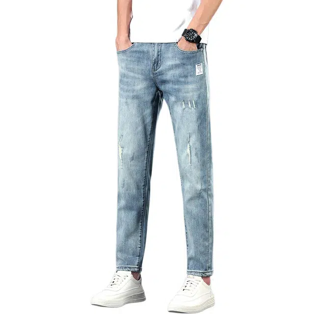 潮人榜 夏季高端潮牌复古男士九分裤子美式潮流百搭时尚痞帅修身小脚牛仔裤 男款