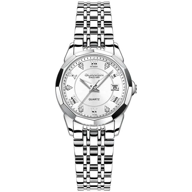 冠琴 优雅气质时尚精英女士国潮手表 石英机芯 精钢表带 国表 女表 白色表盘 夜光防水学生腕表